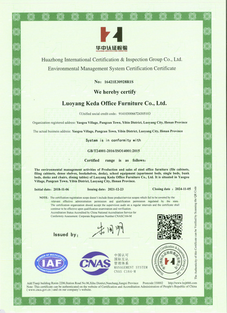 China LUOYANG KEDA OFFICE FURNITURE CO., LTD certificaten